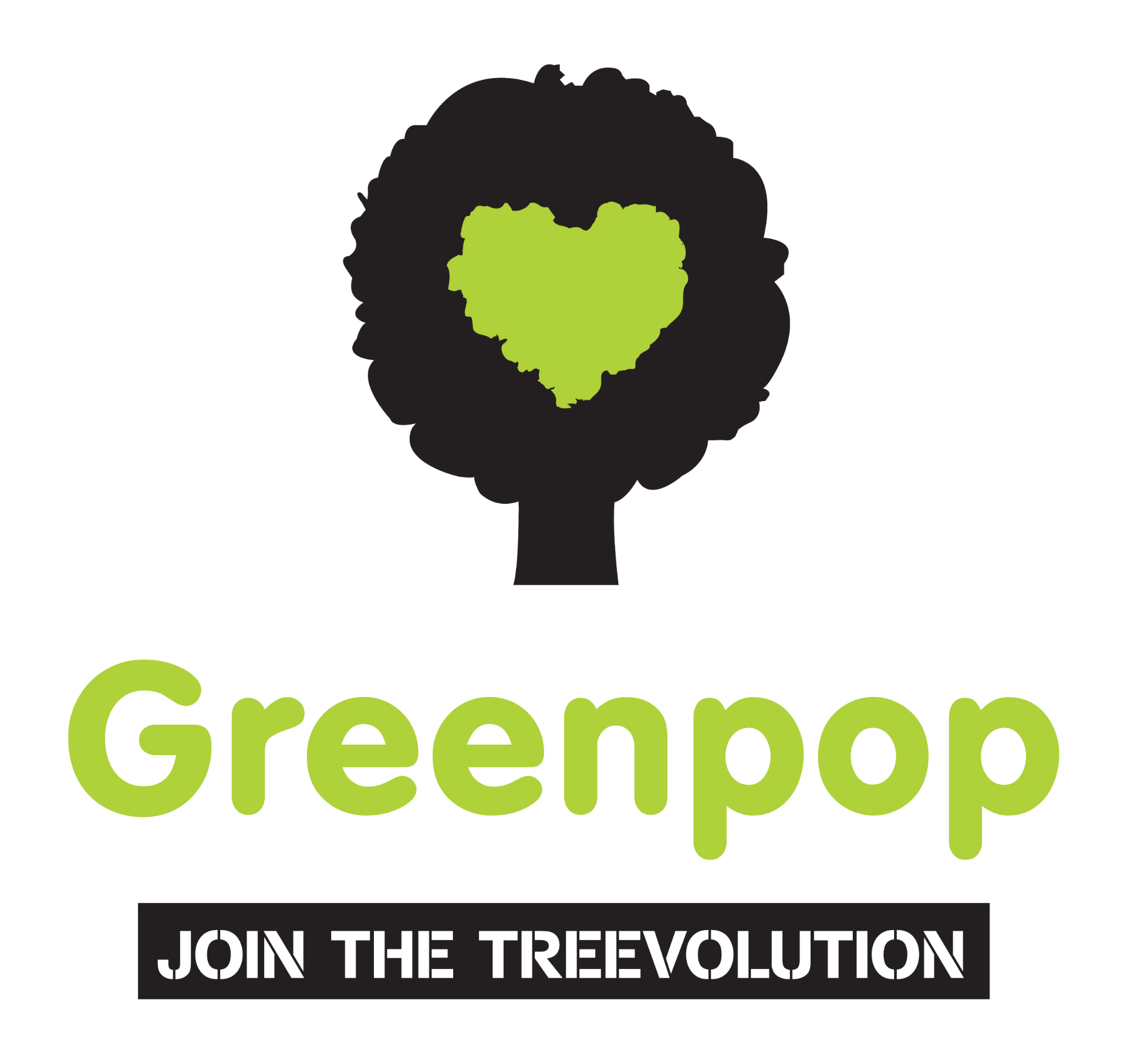 Greenpop logo: a tree with a green heart and the tagline Join the Treevolution