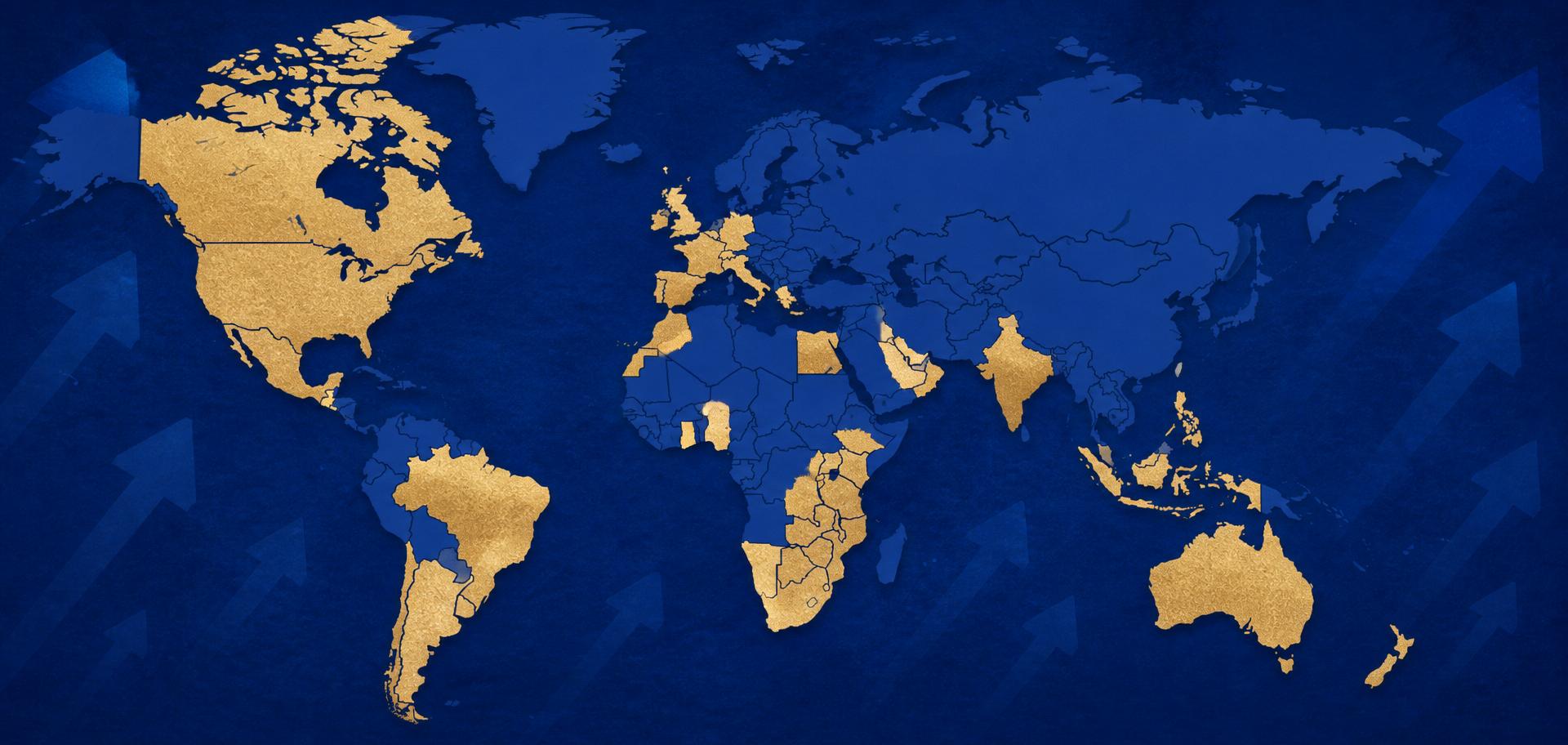 World map highlighting the countries where Symbiosys has delivered work